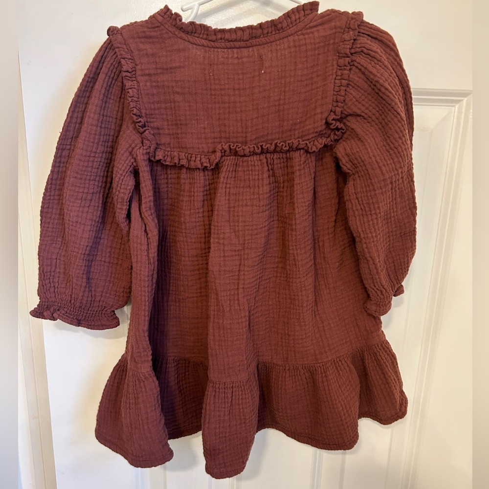 Zara girls size 3-4T Brown Ruffled Long Sleeve Dress - Picture 3 of 3